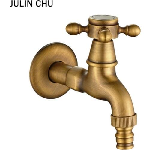 Antique Washing Machine Faucet Bronze Brass Wall Mounted Cold Water Bibcock Kitchen Bathroom Washbasin Faucet Outdoor Garden Tap