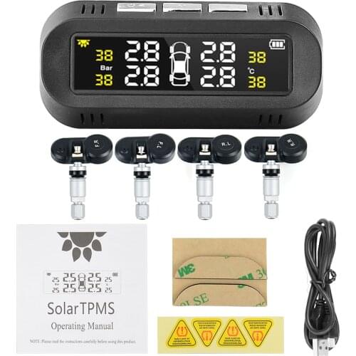 Car TPMS Tyre Pressure Monitoring System Solar Power Digital LCD Display Auto Security Alarm Systems Tyre Pressure