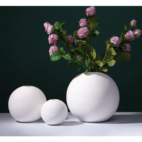 Nordic White Ceramic Vase Round Artwork Home Decoration Furnishings Nordic Modern Vase Flower Arrangement Decoration Ornament