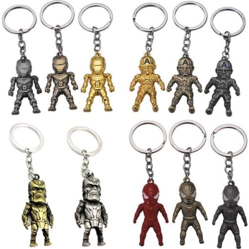 Disney Avengers Figurines Doll Character Captain America Iron Man Thanos Spider Man Keychain Pendant Model Toy Adult Kids Gift