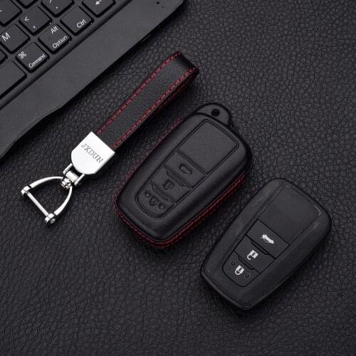 Auto 4D Genuine Leather Key Cover Holder Pocket For 2018 Toyota Camry Land Cruiser Prado Corolla CHR CH-R 3 Button Fob Key Case