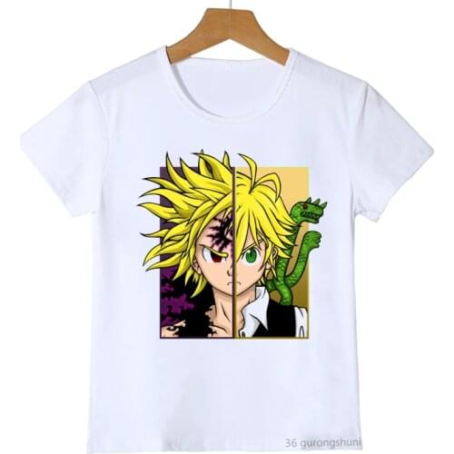 New hot sale boys tshirts Japanese anime cartoon The Seven Deadly Sins graphic print childrens tshirt hip hop white shirt tops