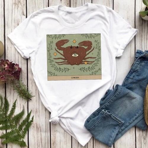 T-shirt For Women 12 Constellation Graphic t shirts Cartoon Tops Female White Short Sleeve Tshirt Ladies Plus Size 3XL