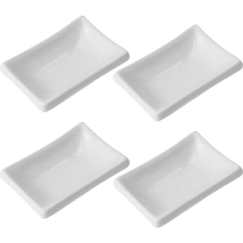 4PCS 3inch Ceramic Sauce Dishes Rectangular Sauce Fruit Dessert Plates Food Dipping Bowls Appetizer Plates Snack Sauce Dish