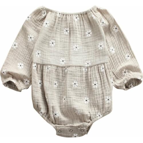 0-24M Spring Autumn Clothing Baby Girls Cotton Linen Long Sleeves Floral Bodysuit Girl Off Shoulder Jumpsuit Newborn Romper