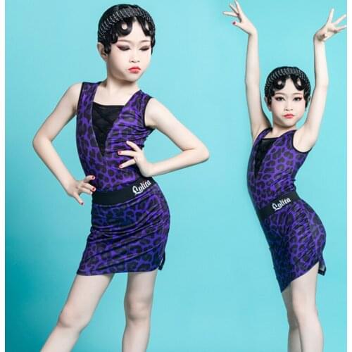 Purple Leopard Latin Dance Competition Outfit Sleeveless Tango Salsa Tango Dancing Training Wear Performance Costumes YS1267