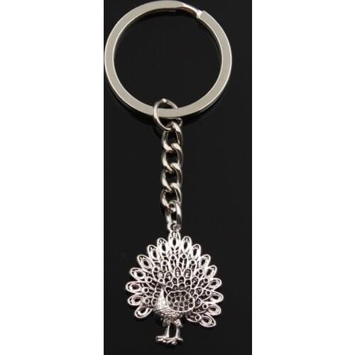Fashion Keychain 29x23mm bird peacock peafowls maurya silver color pendants DIY Men Jewelry Car Key Chain Ring Holder For Gift
