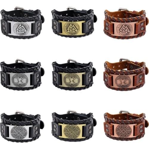 Modyle Charm Wide Leather Bracelet Men Punk Braided Rope Alloy Cuff Bangle Male Wristband Viking Bracelet Men Jewelry