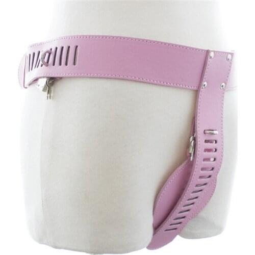 New Pink Leather Chastity and Lock Female Chastity Belt Erotic BDSM Sexy Flirting Sex Toys for Women Men/Couple sex shop
