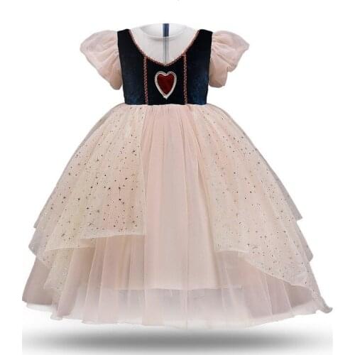 2-8 Years Kids Girls Cosplay Christmas Dress Children Heart Print Birthday Party Princess Dresses Wedding Performance Costume
