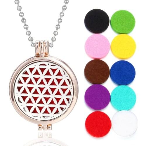 New Rose Gold Pendant Necklace Aroma Diffuser Perfume Essential Oil Aromatherapy Locket Jewelry Stainless Steel Vintage Necklace