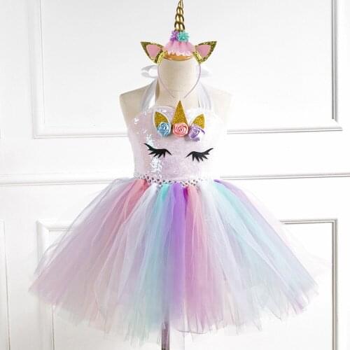 Girls Pastel Unicorn Tutu Dress Kids Unicorn Dresses For Girls Hallowmas Party Children Birthday Princess Dress vestidos