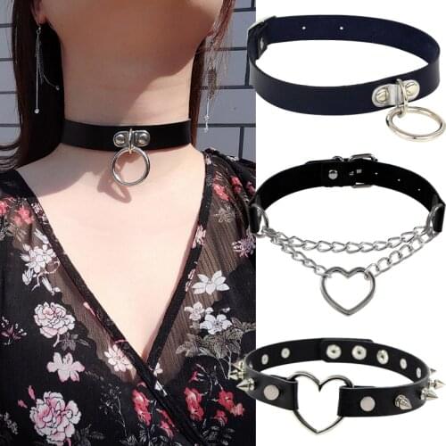 Sexy Gothic PU Leather Choker Necklaces For Women Teens Girls Punk Rock Rivet Heart Cross Collar Necklaces Fashion Jewelry Gifts