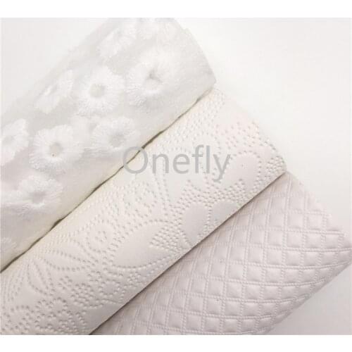 Onefly 21X29CM Plaids Embossed Faux Leather Fabric, White Net with Embroidery Flowers Sheets For Bow DIY handbags shoes AQ019
