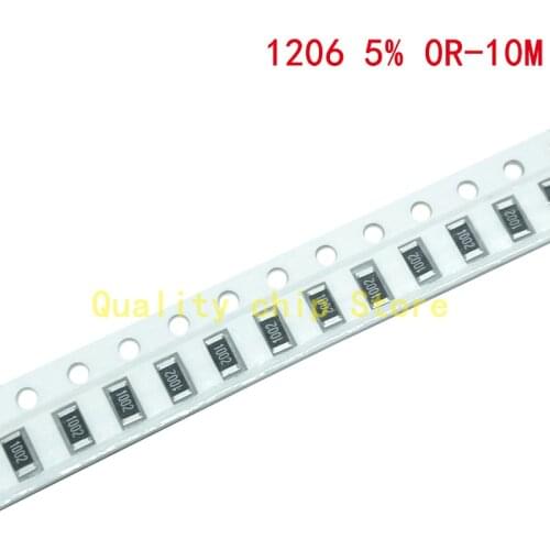 100pcs 1206 5% SMD resistor 0R ~ 10M 1/4W 0 1 10 100 150 220 330 ohm 1K 2.2K 10K 100K 0R 1R 10R 100R 150R 220R 330R 1M 10M