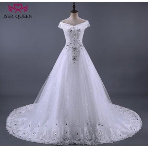 Dubai Luxury Crystal Wedding Dress Ball Gown Bride Dress Lace Embroidery Beautiful Arab Princess Wedding Dresses WX0085