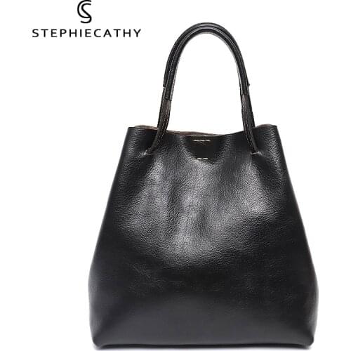 SC Casual Vintage Cowhide Bucket For Women Daily Crossbody Handbag Zip Liner Bag Top-handle Female Genuine Leather Shoulder Tote
