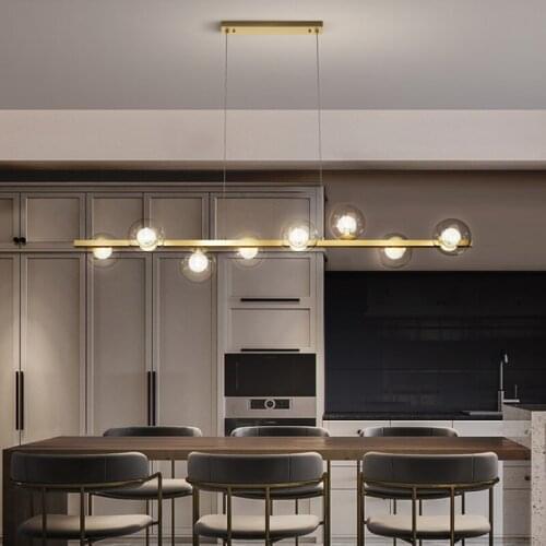Modern Crystal Glass All Copper Pendant Lights Lustre Lamp Dining Room Bar Cafe Indoor Lighting Decor Led Hanging Light Fixture