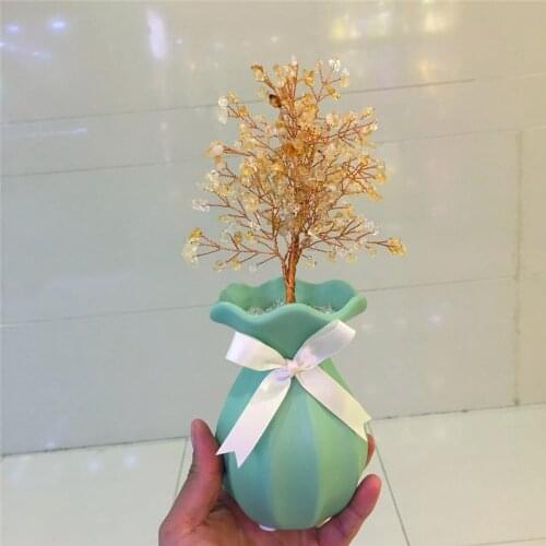 Home decoraton natural citrine quartz gemstone crystal lucky tree reike healing clear rock gemstone with nice bottle feng shui
