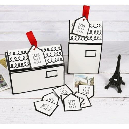 20sets Gift Paper Box Merry Christmas House Shape Paper Box Gift Paper Tag Wedding Party Chocolate Candy Boxes with Red Ribbon