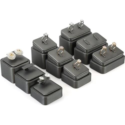 Gold shop window display rack, jewelry display props, brushed PU, ring earrings, three-piece jewelry display stand