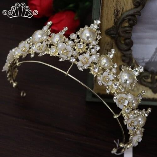 Baroque Tiaras and Crowns Wedding Hair Accessories Gold Color Pearl Pageant Princess Tiara Bride Hair Jewelry