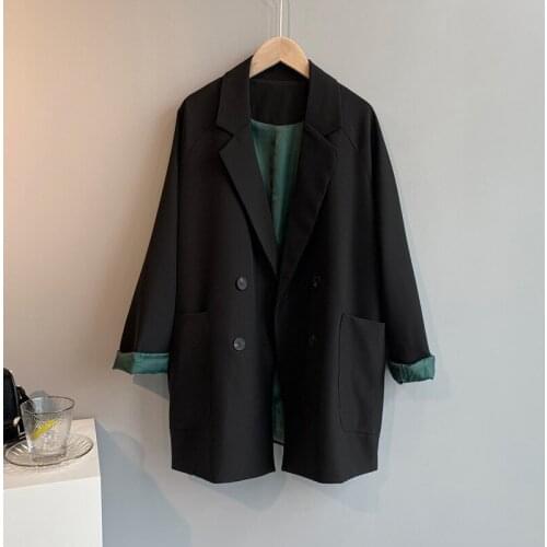 Ladies Office Coat Notched Neck Black Suits Outwear 2021 Spring Autumn New Sweet Women Jacket Long Sleeve Plus Size