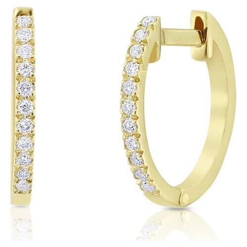 Tiny Real Natural Diamond Huggies Earrings 10MM Inner Diameter 14K Yellow Gold For Women Party Anniversary
