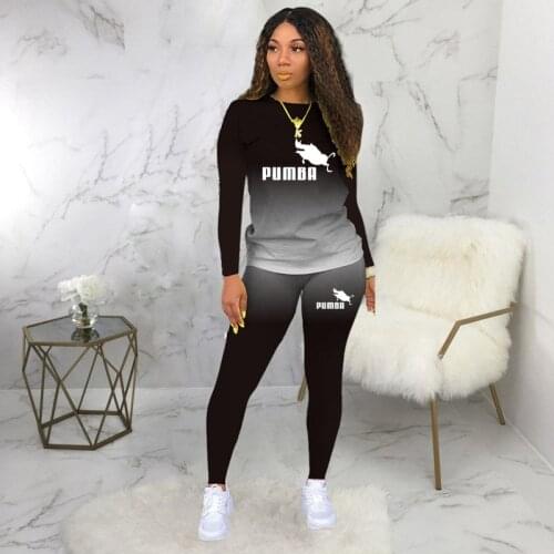 Two Piece Women Base Set Tracksuit Casual Sports Gradient Print Top Fall 2021 Printed Long Sleeve Sports Suit 5XL Big Size