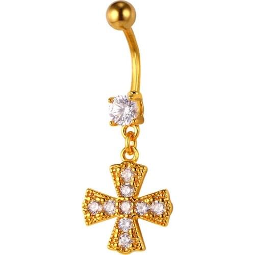 Crystal Cross Women Body Jewelry yellow Gold/Silver Color Belly Button Ring Navel Piercing Jewelry Wholesale YDB311