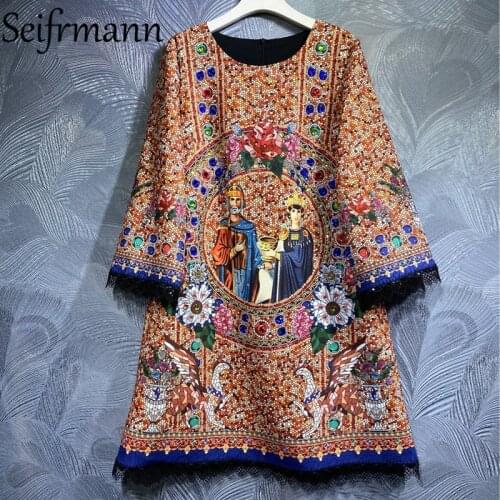 Delocah New 2021 Summer Women Fashion Runway Party A-Line Midi Dress Long Sleeve Gorgeous Crystal Vintage Printed Midi Dresses