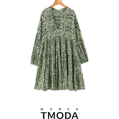 TMODA ZA Summer England Style Vintage Floral Print V-neck Loose Mini Dress Women Vestidos Vestidos De Fiesta De Noche Plus Size
