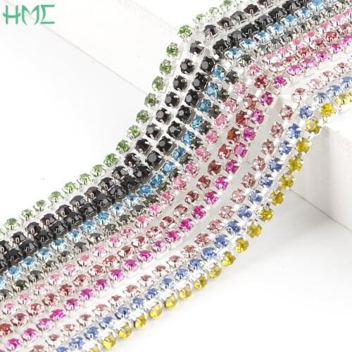 1M/lot High Density Flatback Black Silver Base Cup Trim Rhinestone Chain for DIY Wedding Party Decoration & Jewelry Craft Making