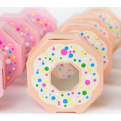 10pcs 8cm Donuts Candy Box Hexagon shape Gift Boxes Doughnuts Chocolate Packaging Case for Home Wedding Birthday Party Supplies