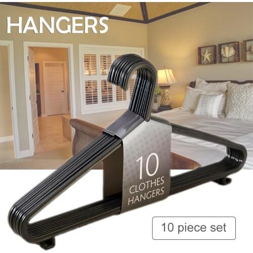 10pcs Adult Clothing Hanger Black Plastic Portable Household Clothes Dress Organizer Non-Slip Outdoor Dry Clothes Hanging Rack