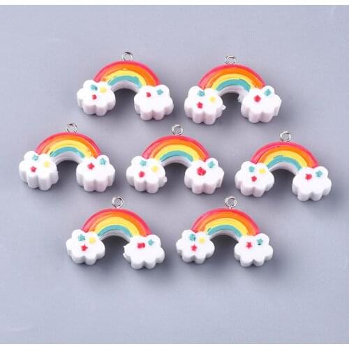 100pcs Resin Pendants with Tone Iron Findings Rainbow Small Charms for Jewelry Necklace Braclelet Making