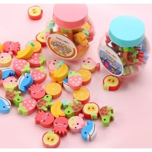 20pcs / bottle Deli 7533 cartoon cute animal fruit rubber error correction test card, operation modification rubber, stationery