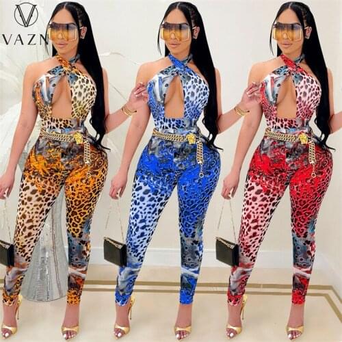 VAZN 2021 INS Night Party Lady Sexy Fancy Young Hollow Out Open Halter Off Shoulder Women Slim Long Pencil Jumpsuits