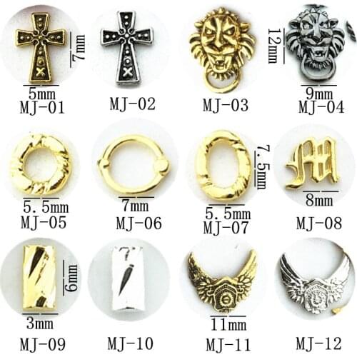 50pcs/pack metal nail art cross ghost round oval wing eagle medal 3d jewelry gel nails sticker decoration art tools