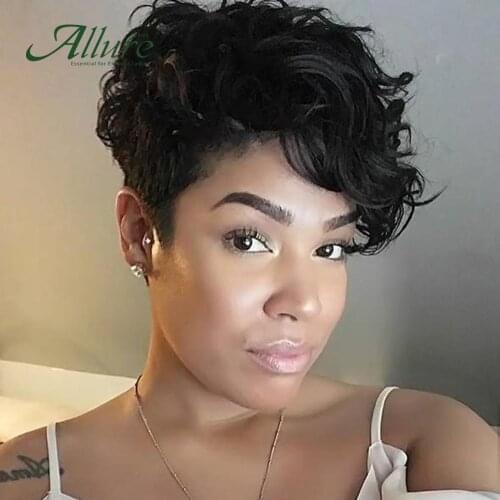 Afro Brazilian Human Hair Wig Curly Human Hair Wigs With Bangs For Black Women Allure Afro Colored Wig Frange Brown Color