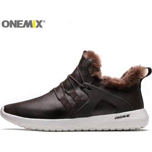 ONEMIX Anti season clearance Men Boots Casual Winter Sneakers Leather Vintage Comfortable Plush Snow Ankle Boots Walking Shoes