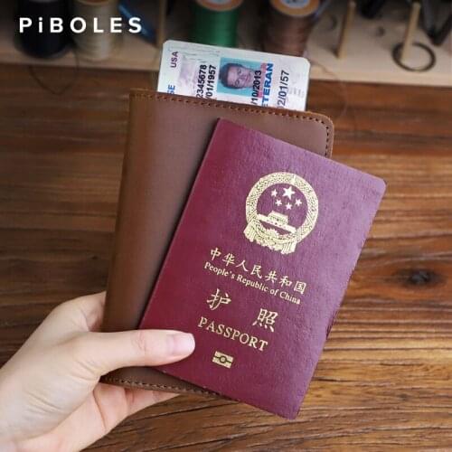 Customize Genuine Leather Passport Wallet Handmade Cow Leather Passport Card Holder Case Business Cards Air Ticket Slot Bag