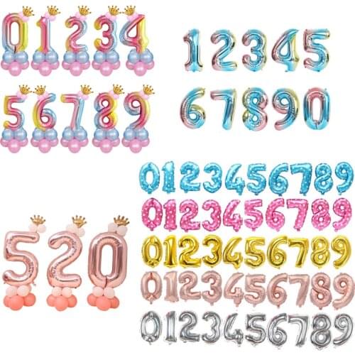 Number Balloons Party Decoration Baby Shower Pink Blue Rainbow Party Birthday Big Digital Foil Balloon Stand Parti Decor Table