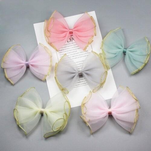 Girls Extra Large Multi-Color Multi-Layer Gold brim Lace Bow Line Alligator Hair Clip Barrettes Hair Accessories FJ004