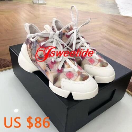 Designer Lycra Fabric Sneakers Casual Shoes Genuine Leather And Lycra Women Flats Lace Up Luxury Brand Footwear Walking Shoes