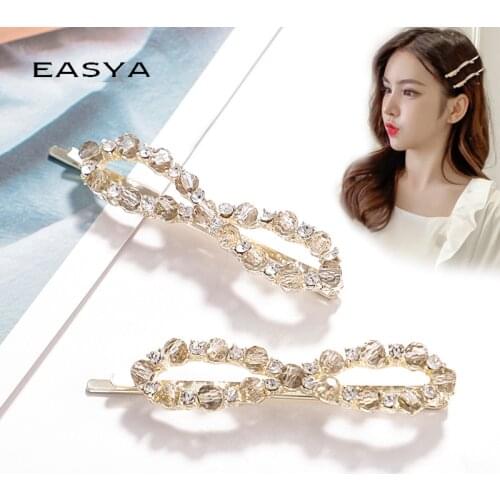 EASYA Simple Geometric Bowknot Hair Clips Hairwear For Women Fashion Full Crystal Hair Accessories Hairpin
