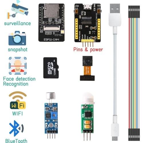ESP32 Camera Kits Monitor Snapshot Face Detection Recognition for Arduino DIY WiFi Module 128M SD Card 2.0 Mega Pixels ESP32-CAM