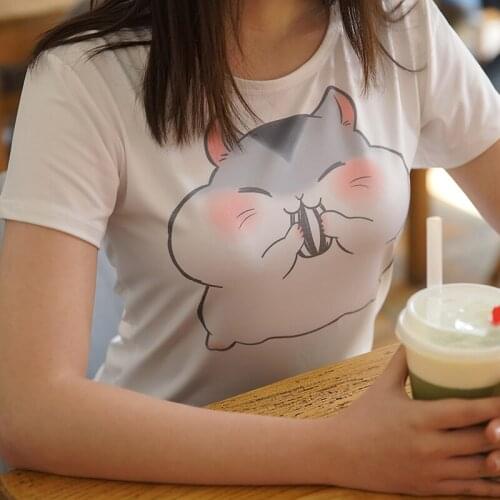 Hamster Super Cute Womens Nice Printing White Tshirt Funny KUSO Large Breast Looking Anime Tops Casual