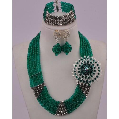 Pretty teal green crystal bead costume necklace african jewelry set 5C-SSJ-03