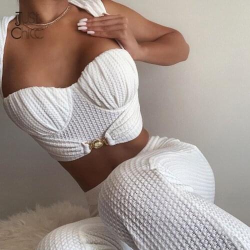 Justchicc Square Collar Strapless 2 Piece Set Women Crop Top And Long Pants Autumn Outfits Sexy Celebrity Party Sheath Vestidos